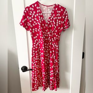 Red floral summer dress.